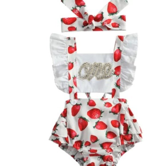 Strawberry Outfit Birthday Dress Romper spring Sweet one berry clothes smash Cak
